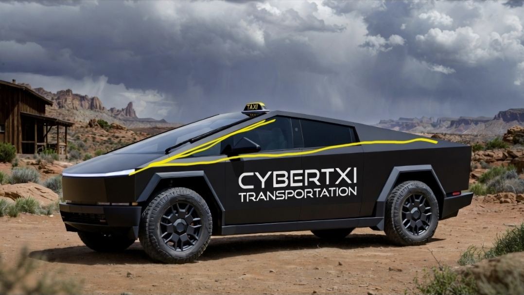 CyberTaxi Transportation wrapped Cybertruck concept